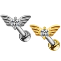 Dettaglio degli orecchini a forma di ala in oro e argento con brillanti zirconi cubici - Design a Forma di Ala (#20 Platino)