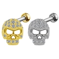 Détails de boucles d'oreilles tête de mort gothiques avec zirconiums en or et argent - Style de Crâne (#5 Or Blanc)
