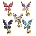 Boucles d'oreilles papillon en acier chirurgical avec cristaux colorés pour cartilage - Forme de Papillon Strass Rouge (#41 Or Rouge)