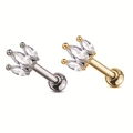 Dettaglio macro degli orecchini in acciaio inossidabile argento e oro con zirconi marquise - Design a Ventaglio Taglio Marquise (#42 Platino)