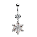 Dettaglio di piercing all'ombelico a forma di fiore argentato con zirconi brillanti - Stile Fiore Esagonale Argento (#11)