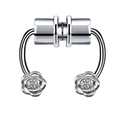 Magnetic silver horseshoe faux septum ring with rose flower ends and inlaid rhinestones - Silver Magnetic Double Head Rose Style