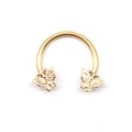 Golden stainless steel horseshoe nose ring featuring detailed butterfly ornaments on both ends - Gold Double Butterfly Decoration Style