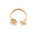 Golden stainless steel horseshoe nose ring with lotus and butterfly decorative charms - Gold Hollow Lotus and Butterfly Style