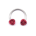 Silver horseshoe nose ring with detailed red rose floral decorative ends - Silver Ring Double Head Red Rose Style