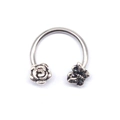 Vintage silver horseshoe nose ring with rose and butterfly decorative ends - Vintage Silver Rose and Butterfly Style