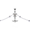 Detail view of silver belly chain with butterfly navel ring and winged heart pendant - #2 Platinum Waist Chain