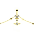 Gold butterfly belly ring with sparkling zircon and winged heart pendant on white background - #1 Gold Waist Chain