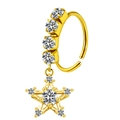 Primer plano de aro de nariz dorado de acero inoxidable con colgante de estrella y cristales - Colgante Estrella con Múltiples Diamantes (#6)
