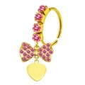 Vista detallada del piercing de nariz dorado con pedrería rosa, lazo y colgante de corazón - Lazo y Colgante Corazón (#2)