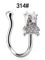 Silver U-shaped nose ring clip with cute cartoon calf design and sparkling zircon stones - Silver Rhinestone Ox (314#)