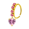 Detalle de anillo para la nariz dorado con corazón rosa y piedras de circonita - Colgante de Zirconia Corte Corazón (#10)