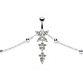 Silver butterfly belly chain with sparkling zircon pendants and tassel chains - Butterfly Pendant Silver Tassel Style (#5)