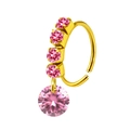 Detalle de aro de nariz dorado con cinco piedras de circón rosa engastadas en garras - Piedra Facetada Redonda Rosa (#19)