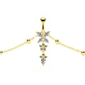 Golden butterfly navel ring with crystal leaf pendant and adjustable body waist chain - Butterfly Pendant Gold Tassel Style (#6)