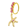Detalle de aro de nariz estrella de mar dorada con circones rosas y acabado metálico - Colgante Estrella de Mar Zirconia Rosa (#16)