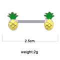 Tepelpiercing met ananas van geel emaille en groene bladeren op roestvrij staal - Gele Ananas (Zilveren Staaf)