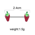 Piercing téton en acier inoxydable avec fraises rouges émaillées et détails de feuilles - Fraise Rouge (Tige Argentée)