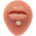 Detail of golden lip ring with zircon octagon star charm on a silicone display - Gold Full Zircon Octagram Style (#4)