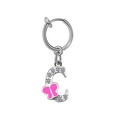 Macro detail of silver C-letter clip-on earring with crystal pavé and pink butterfly - Letter C With Pink Butterfly Style (#15)