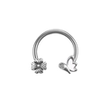 Stainless steel magnetic septum ring with silver flower and butterfly cubic zirconia design - Silver Flower Butterfly White Stone