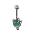 Dragon claw navel piercing with green faceted gem and crystal top in stainless steel - Dragon Claw Green Stone Style
