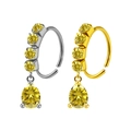 Détail de piercings de nez en C dorés et argentés avec pendentifs en zircon jaune - Couleur Acier (Zirconia Jaune Goutte)