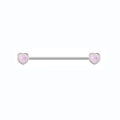 Industrial barbell earring featuring silver stainless steel and heart-shaped opal inlays - Purple Pink Heart Shape (#4)