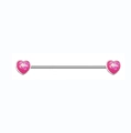 Polished silver industrial barbell with vibrant pink heart opal stones for ear piercings - Peach Heart Shape (#3)
