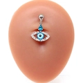 Klassischer Bauchnabelpiercing Evil Eye aus Edelstahl mit blauen Zirkonia und Strass - Böses Auge Stil (#2)