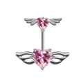Piercing all'ombelico con cuore rosa e ali d'angelo in acciaio inossidabile lucido - Rosa