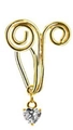 Close-up of golden U-shaped non-piercing nose cuff with double spiral and heart zircon - Gold Double Spiral Heart Pendant Style (#17)