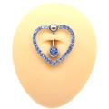 Polished silver heart belly ring with sparkling blue rhinestones on silicone model - Blue Rhinestone Heart Style / Silver/Blue