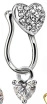 Detail of silver heart-shaped clip-on nose ring with crystal pavé and large zircon stone - Silver Micro-pave Heart Style (#13)