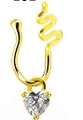 U-shaped golden nose ring clip featuring a serpent wave design and a clear heart zircon pendant - Gold Snake Heart Pendant Style (#5)