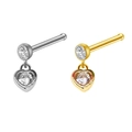 Silver and golden heart nose studs with sparkling cubic zirconia on a white background - Heart Pendant
