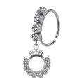 Zilveren neusring met fonkelende zirkonia en een kroon-ring bedel hanger - Zilveren Kroon Ring Hanger Stijl (#5)