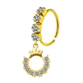 Gouden neusring met kroon hanger en zirkonia steentjes voor dames piercing sieraden - Gouden Kroon Ring Hanger Stijl (#6)