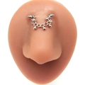 Detailed view of silver stainless steel eyebrow piercing chain with beads on silicone model - Silver Double Spike Bead Chain Style (#2)
