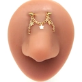 Detail of gold piercing bridge chain featuring star charms and punk style cone spikes - Gold Multi-layer Star Pendant Style (#5)