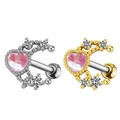Boucles d'oreilles cœur en acier inoxydable avec opale rose et zircon en or et argent - Style Cœur (Argent)
