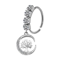 Zilveren neusring met een halve maan, levensboom en glanzende zirkonia accenten - Zilveren Levensboom Maan Hanger Stijl (#9)