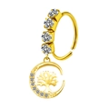 Gouden neusring met kristallen maan en levensboom hanger in een gedetailleerd zicht - Gouden Levensboom Maan Hanger Stijl (#10)