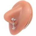 Piercing naso pendente in argento con tre ciondoli a fiore e zirconi brillanti - Ciondolo Fiore a Strati Argento (#23)
