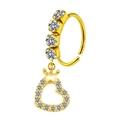Vergulde neusring met hartvormige hanger, kroon en glinsterende witte zirkoon - Gouden Kroon Hart Hanger Stijl (#12)