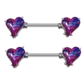 Piercing téton en acier inoxydable poli avec incrustation d'opale en forme de cœur - Acier
