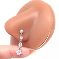 Anello al naso con nappa d'argento lunga e fiori in zircone dallo stile bohémien - Fiore Strass Nappina Argento (#24)
