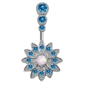Piercing de nombril en acier chirurgical avec zircons bleus et pendentif fleur en opale - Style Tournesol Opale Bleu Argenté
