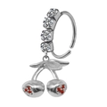 Zilveren neusring met kersenhanger, vier zirkonia's en sprankelende rode kristallen - Zilveren Kers Hanger Stijl (#13)