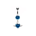 Blue opal butterfly belly button ring with silver heart pendant and winged gems - Silver Blue Winged Heart Style